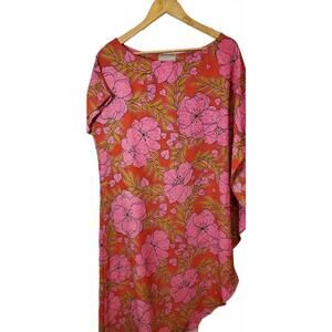 ASHER Lightweight ASymmetrical  Hem Floral Dress Dolman Sleeves Shift Style